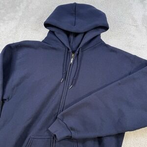 Vintage Discus Athletic Hoodie Mens Medium Navy Full Zip Fleece Jacket Y2K